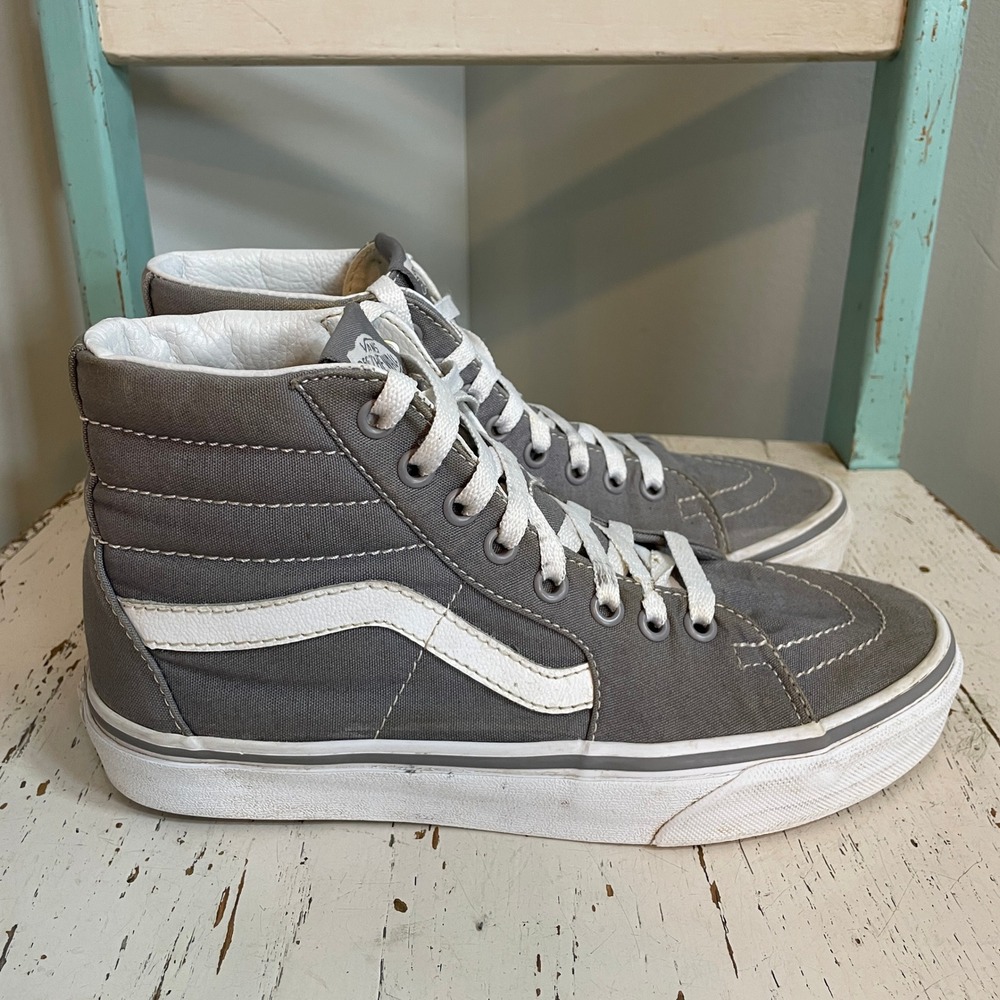 Vans Sk8-Hi High Top Grey Canvas Skate Sneakers Mens 6.5 Womens 8.0 Shoes Skater